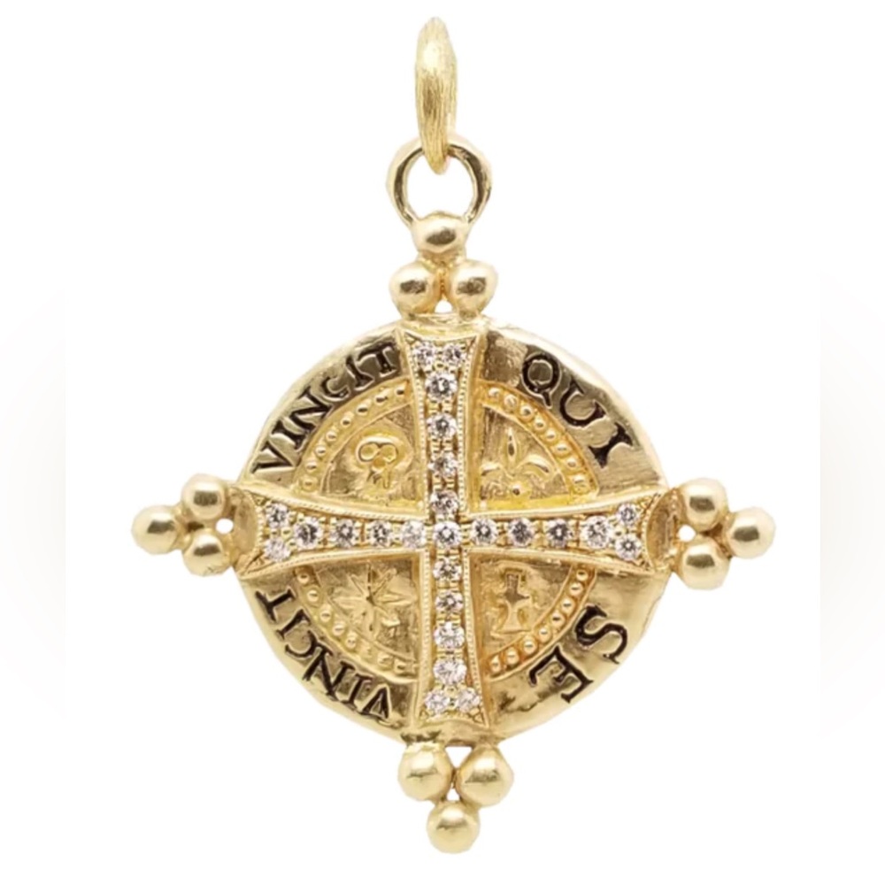 Erica Molinari 14K Gold Maltese Latin Cross Charm Pendant with .48ctw Diamonds